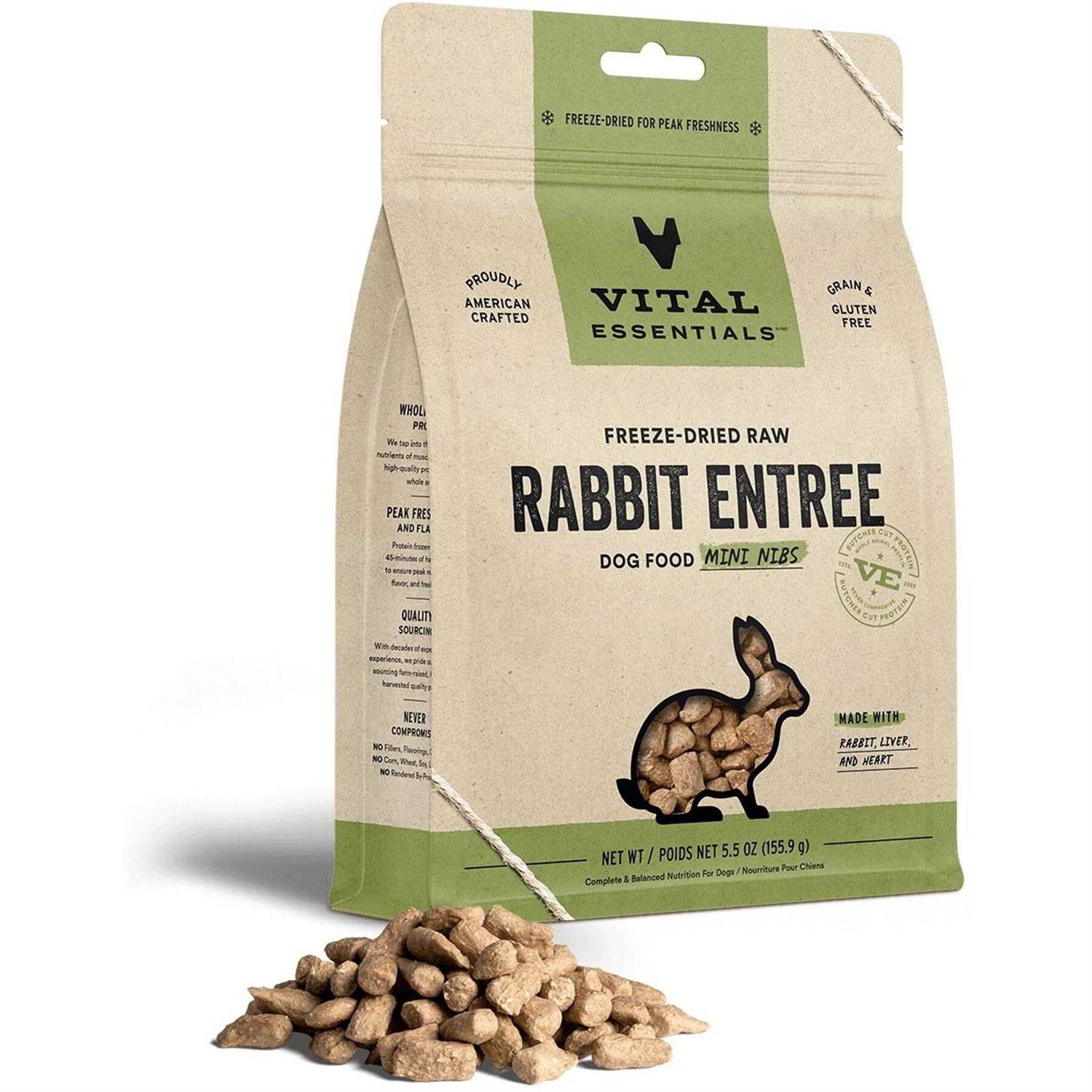 Vital Essentials Freeze Dried Dog Food Raw Rabbit Mini Nibs Entree