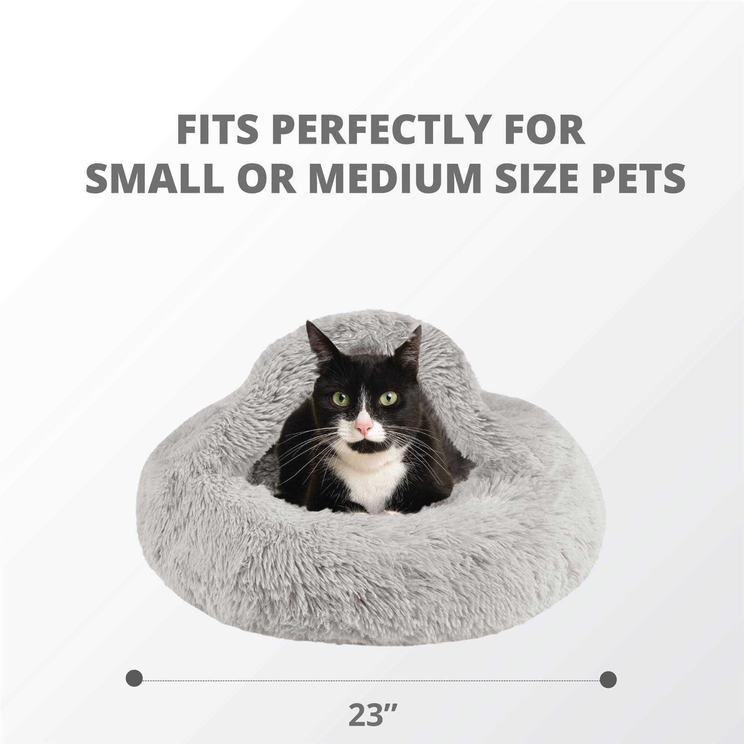 Friends Forever Luna Donut Cat Bed Cave Soft Faux Fur Hooded Blanket Dog couch For Indoor Pet
