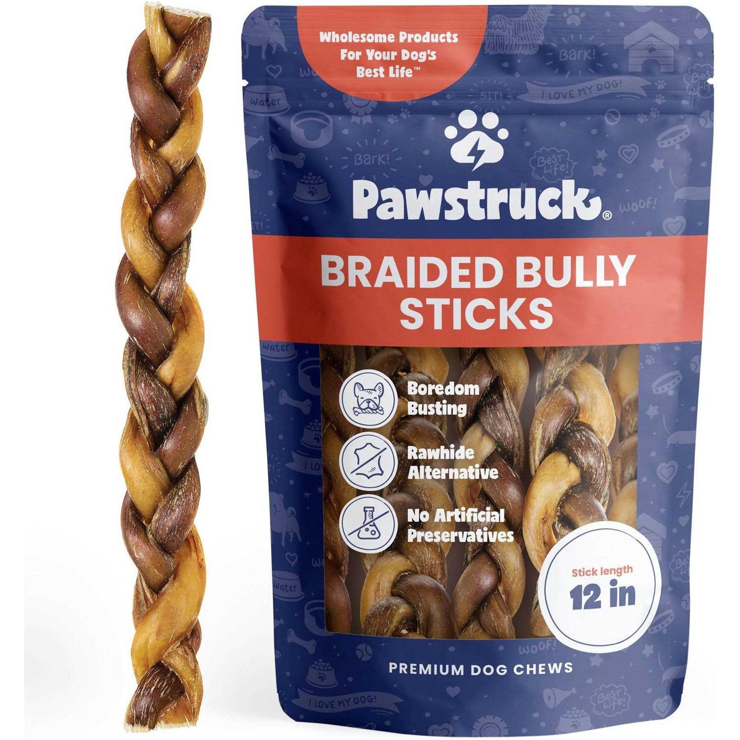 Pawstruck Braided Bully Sticks Dog Treats