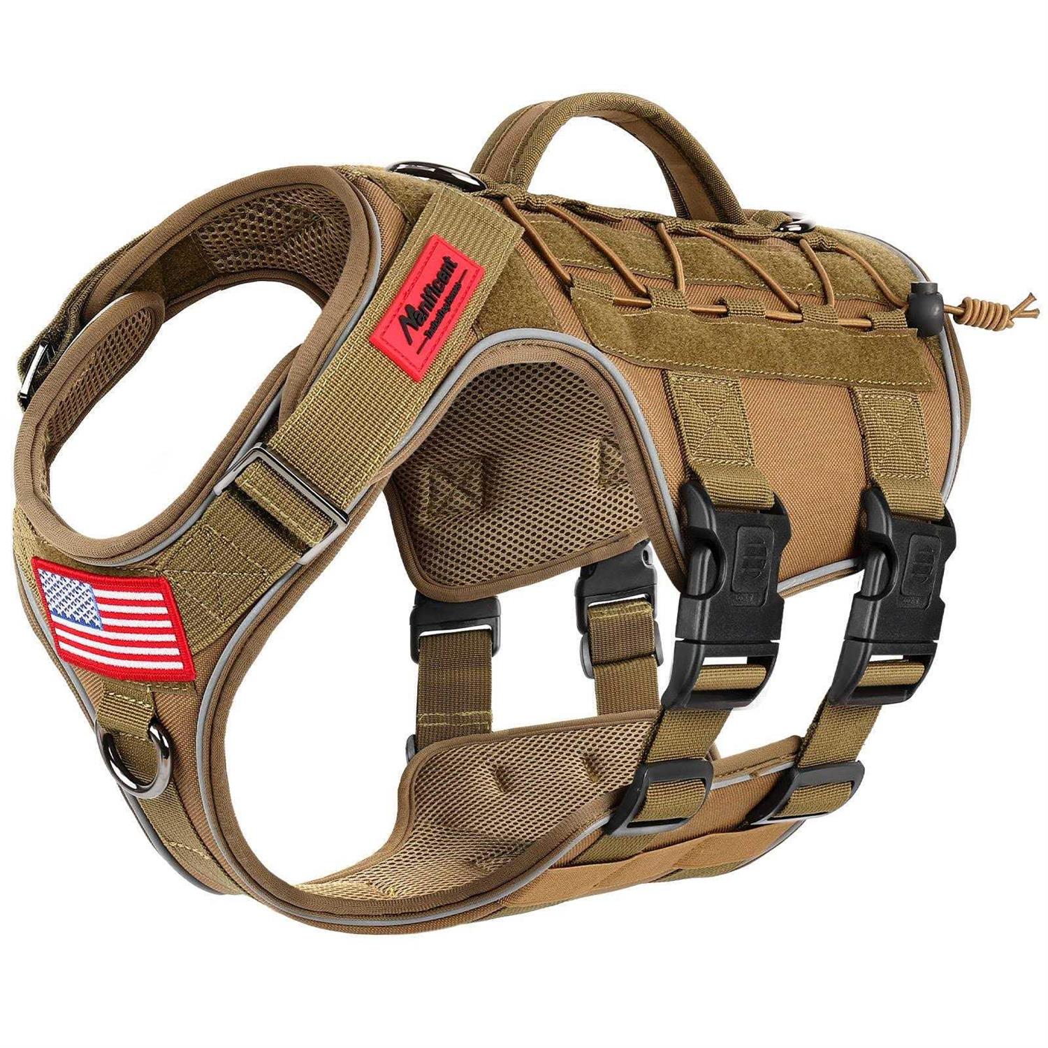 Manificent Tactical Dog Harness Full Body for Medium Large Dogs Reflective No Pull Service Dog Vest with Handle American Flag Patch