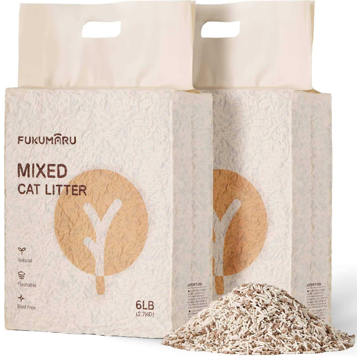 FUKUMARU Tofu Cat Litter Clumping Cat Litter, Dust Free Unscented Flushable Tofu Litter, Natural, Lightweight and Low Tracking Cat Litter