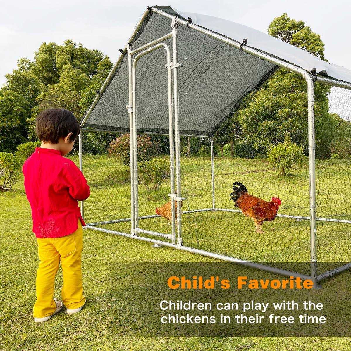 iclbc Large Metal Chicken Coop Walk-in Poultry Cage Chicken Run Duck House Chicken Pen Spire Shaped Coop with Waterproof and Anti-ultraviolet Cover