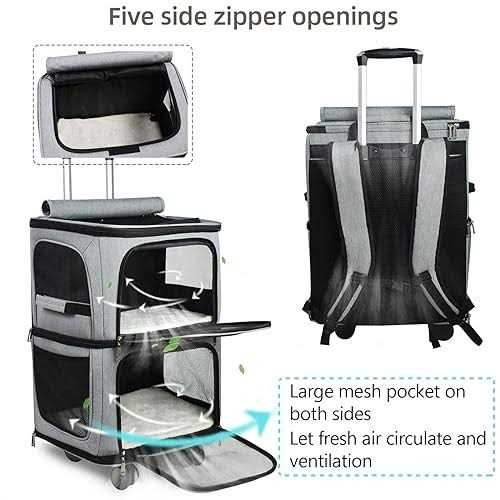 GJEASE Double-Compartment Pet Dog Rolling CarrierBackpack with Wheels,Cat Carrier for 2 Cats,Super Ventilated Design,Ideal for Traveling/Hiking