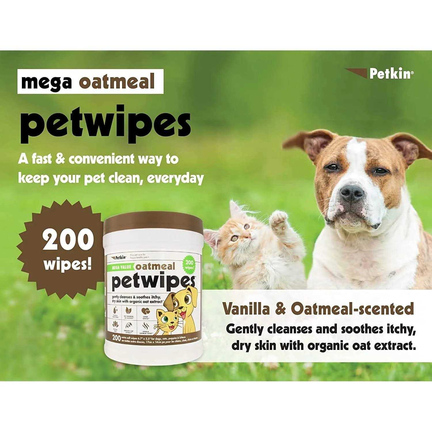 Petkin MegaValue Oatmeal Pet Wipes 200 Count