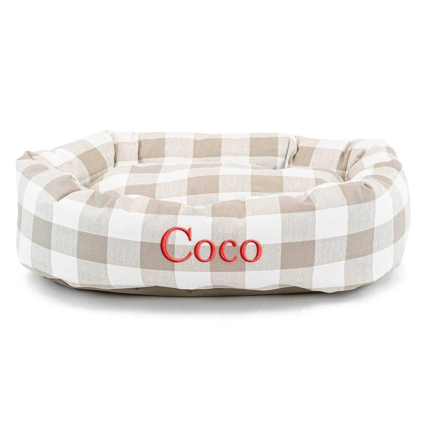 Majestic Pet Personalized Checkered Bagel Cat and Dog Bed