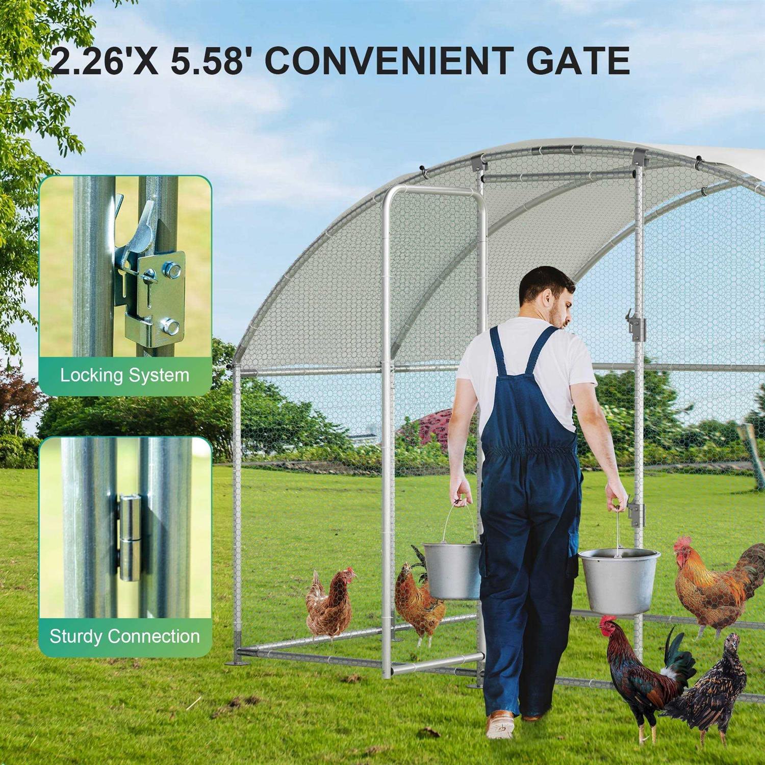 ECOLINEAR Large Metal Chicken Coops for 20 Chickens Runs for Yard with Waterproof Cover Walk-in Chicken Pen 10’Lx6.6’Wx6.6’H Outdoor Backyard Farm Use