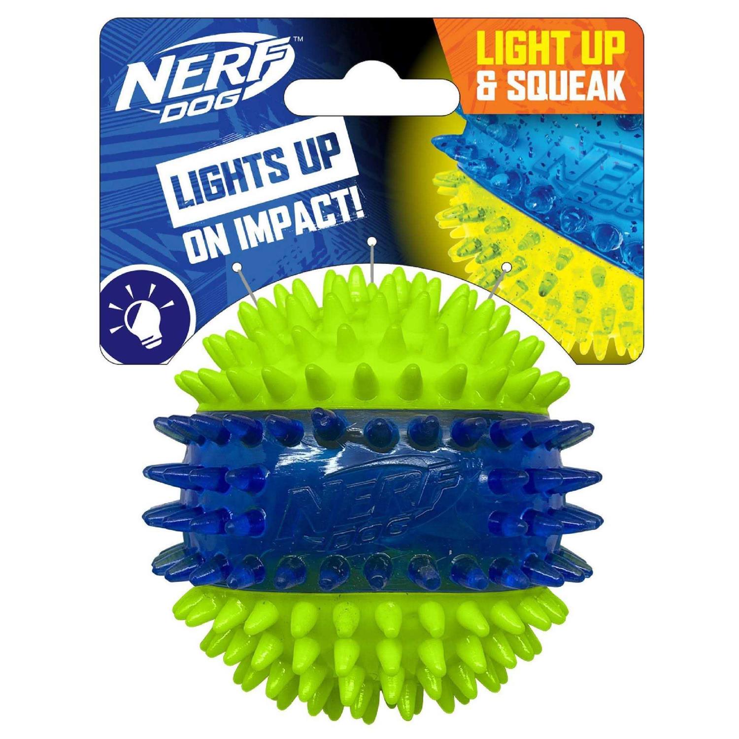 Nerf Translucent TPR 3-Part Spike LED & Squeak Ball Dog Toy
