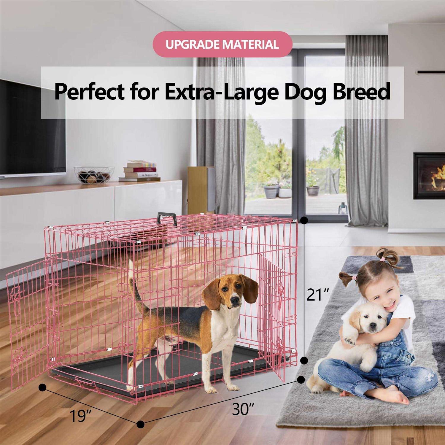 Cl.hpahkl Dog Cage for Large Dogs Indoor, Folding Dog Crates and Kennels Double Door