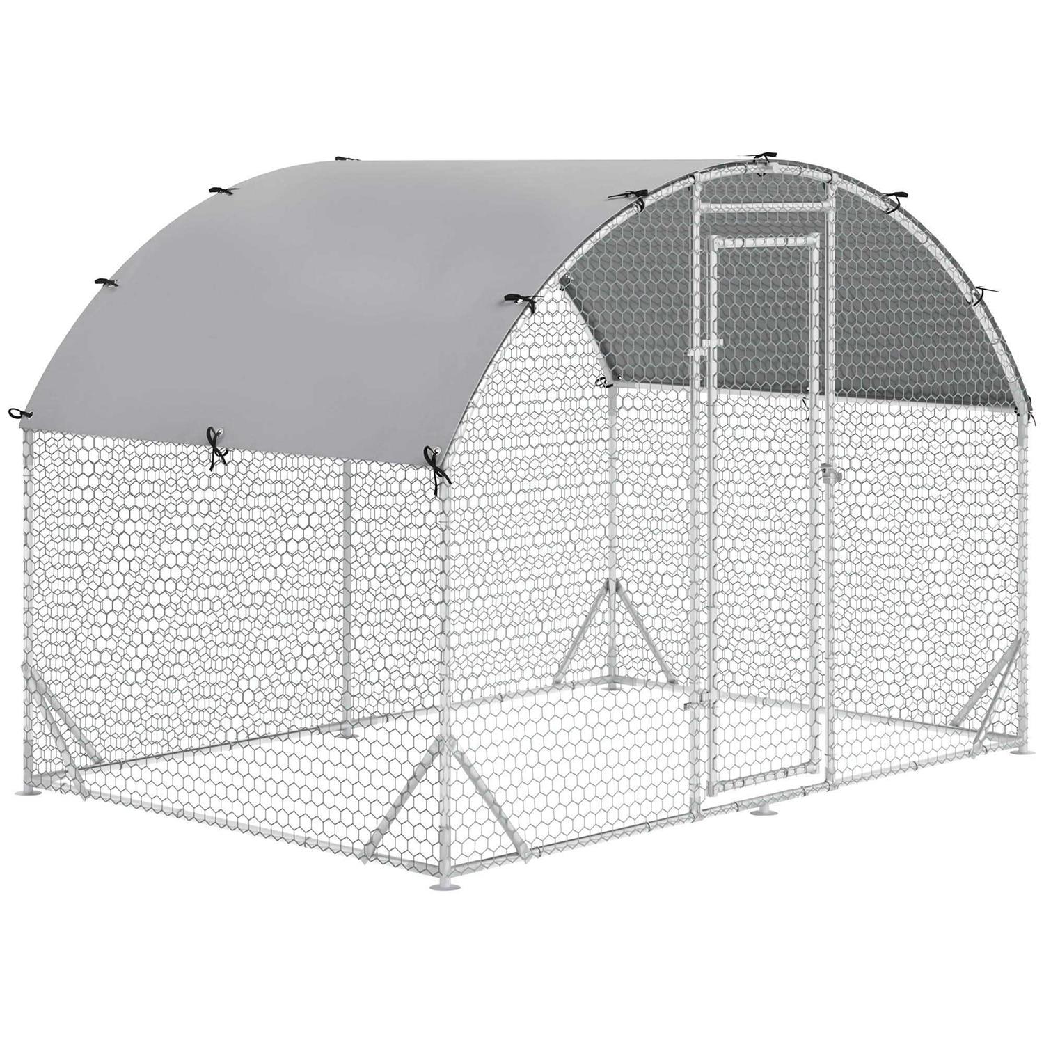 PawHut Metal Chicken Coop Walk-in Enclosure with Cover