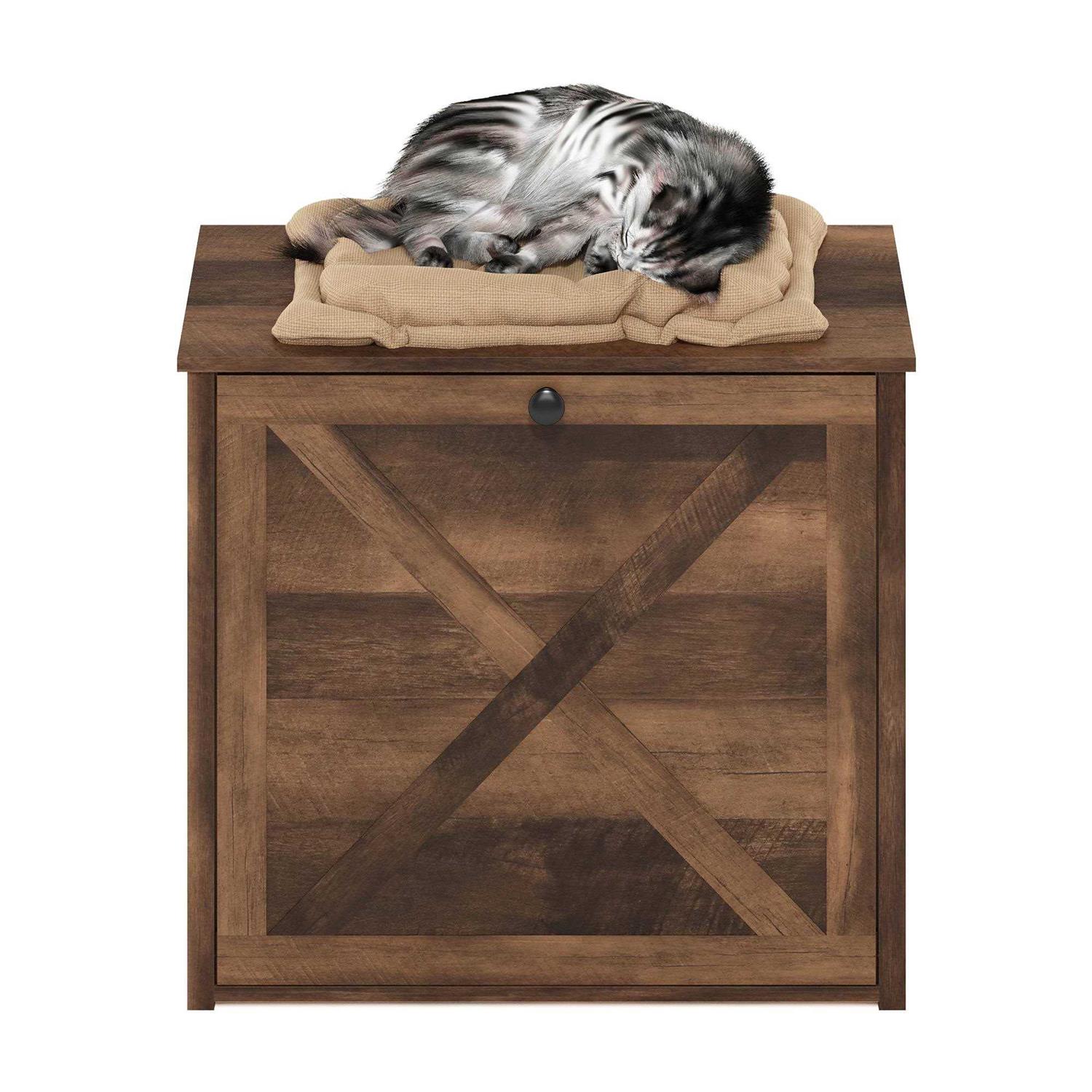 Furinno Peli Small Cat Litter Box Enclosure with Single Door FH22306RBR