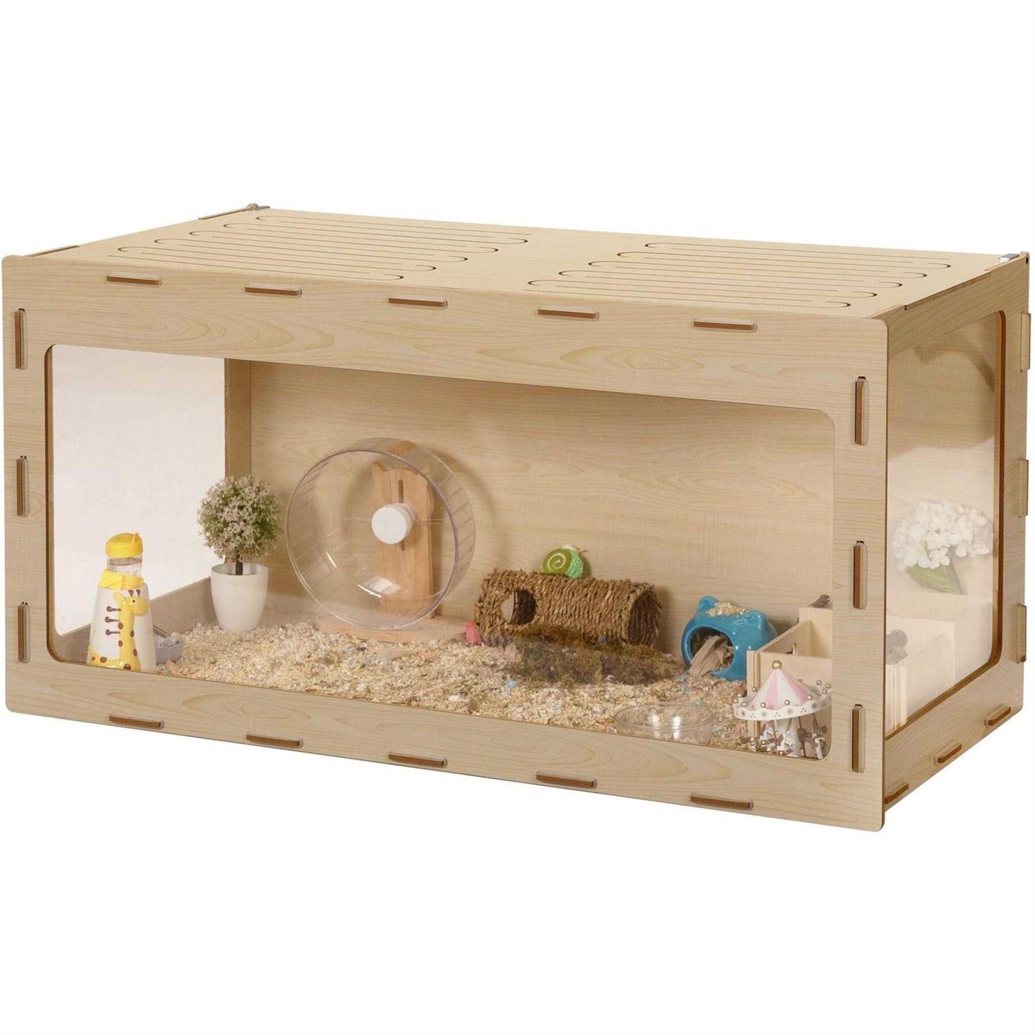 Coziwow Wooden Hamster Cage Small Animal Hutch with Large Run Space