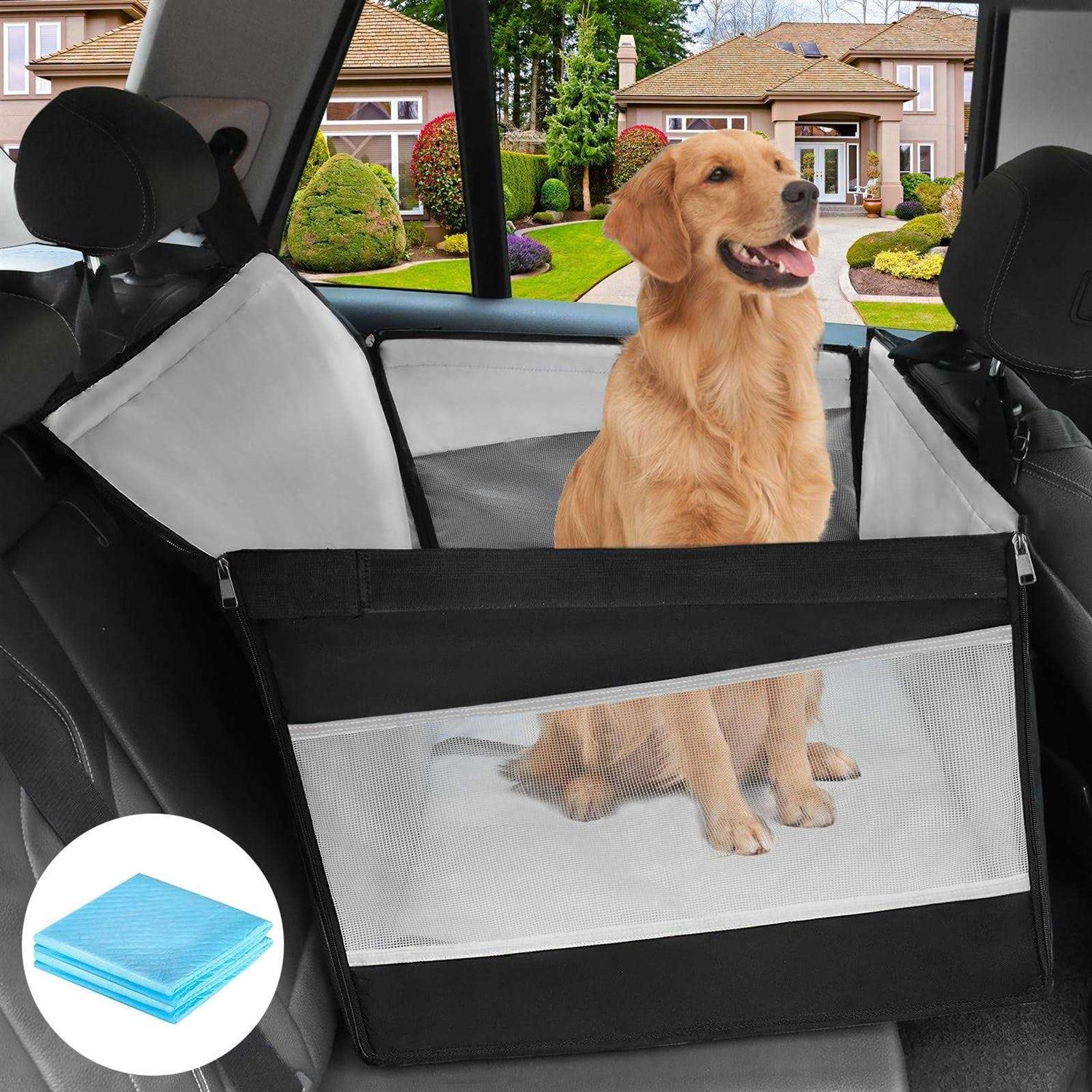 ELEGX 29.5 Extra Large Dog Car Seat,for Up to 65 lbs or 2 Small Dogs,Dog Booster Car Seat,Seat Extender for Dogs,Ventilated and Breathable,with 4