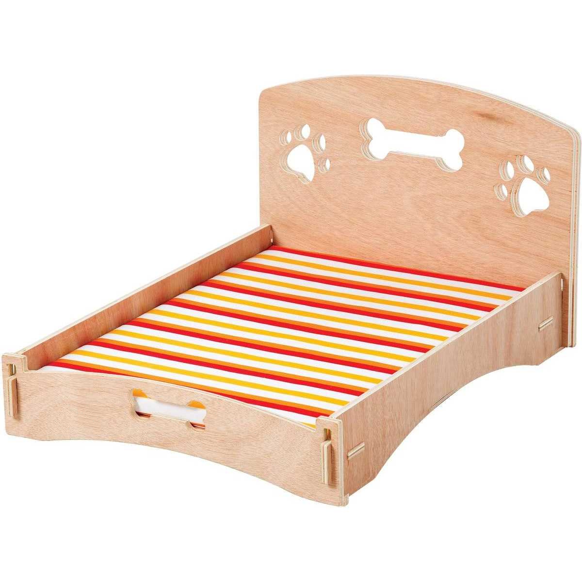 masterapartm Wooden Bone & Paw Design Sofa Cat & Dog Bed with Removable Cover