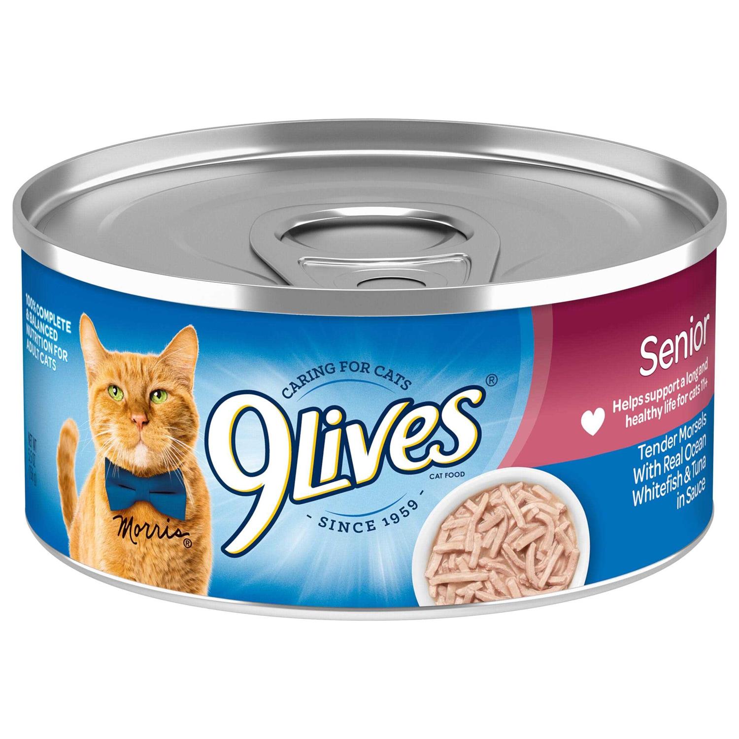 9Lives Wet Senior Cat Food Tender Morsels with Real Ocean Whitefish & Tuna in Sauce
