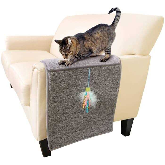 Petlinks Claw Cushion Furniture Protecting Carpet & Sherpa Cat Scratch Mat with Dangling Ribbon Toy