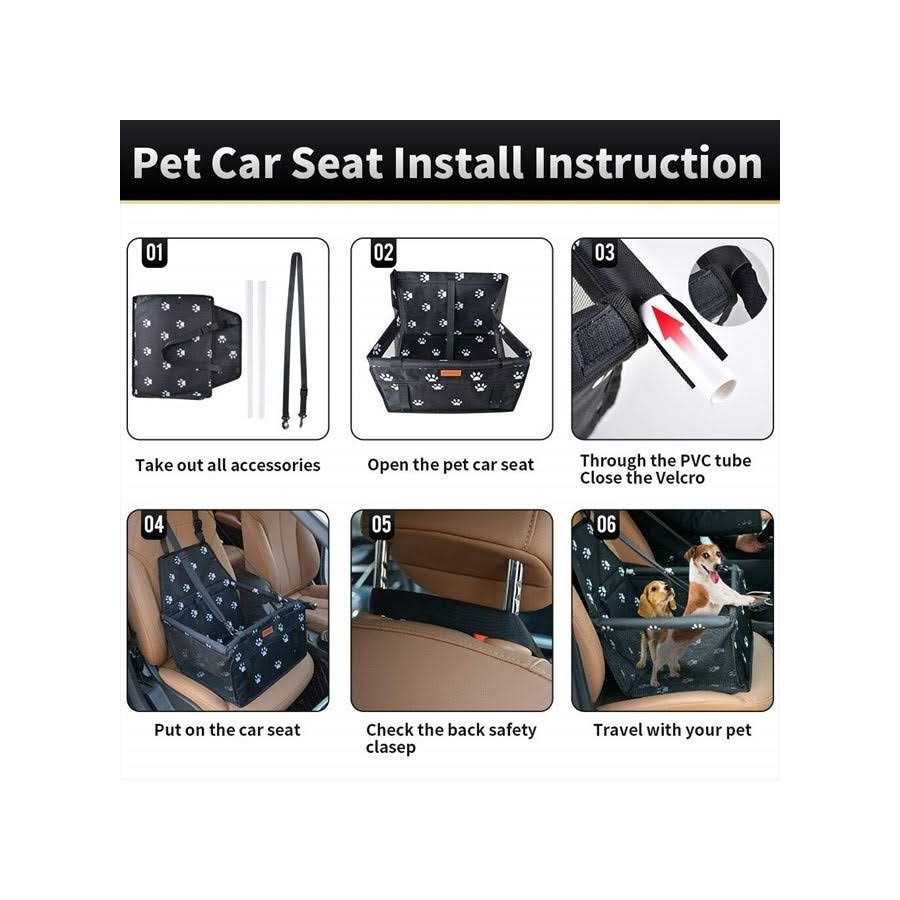 SWIHELP Dog Car Seat Puppy Portable Pet Booster Car Seat with Clip-On Safety Leash and PVC Support Pipe
