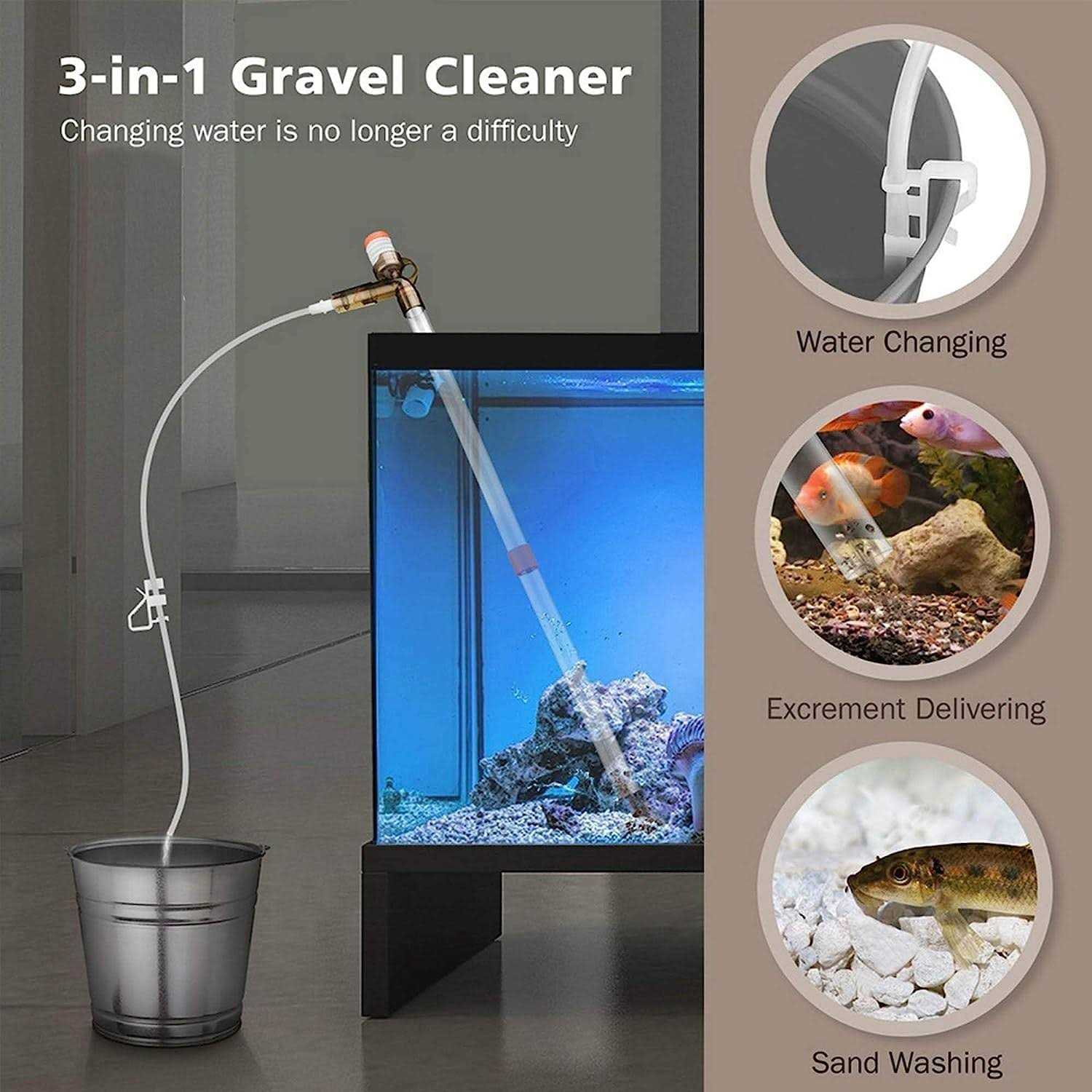 Aquarium Gravel Cleaner Fish Tank Kit Long Nozzle Water Changer for Water Changing and Filter Gravel Cleaning with Air-Pressing Button and Adjustable