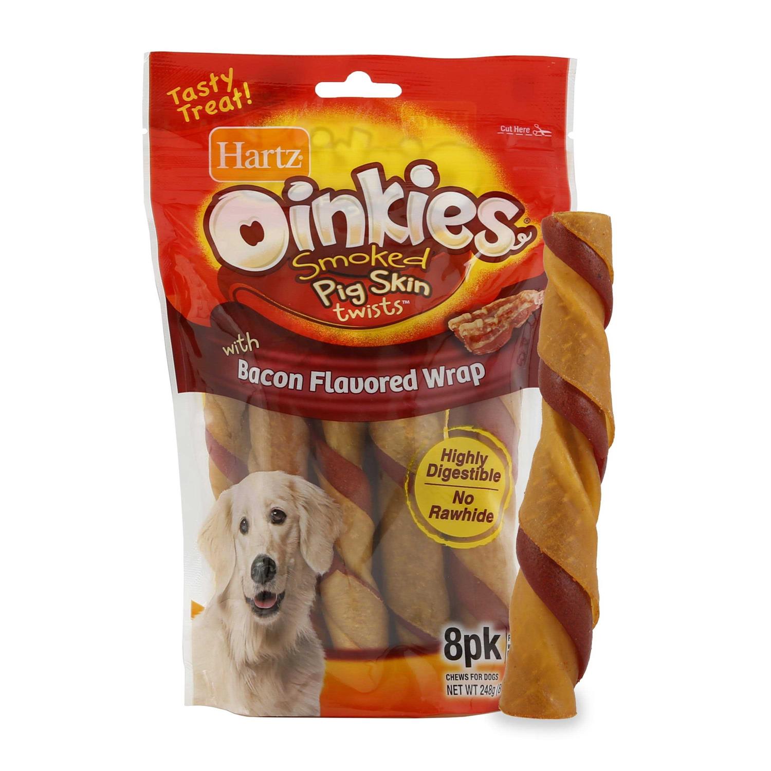 Hartz Oinkies Bacon Wrap Twists Pig Skin Dog Treats
