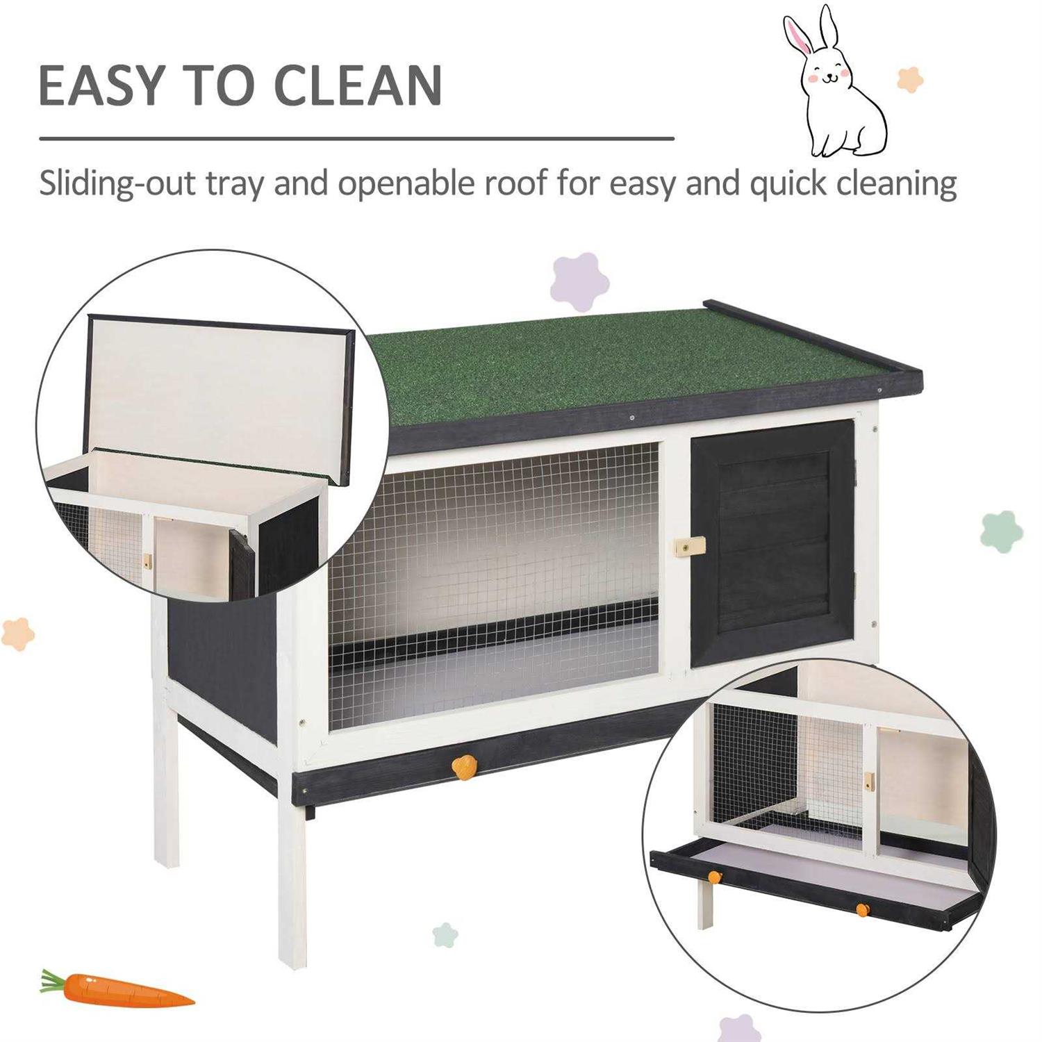 PawHut Wooden Rabbit Hutch, Bunny Cage, Guinea Pig House with Pull-Out Tray, and Openable Asphalt Roof for Indoor/Outdoor