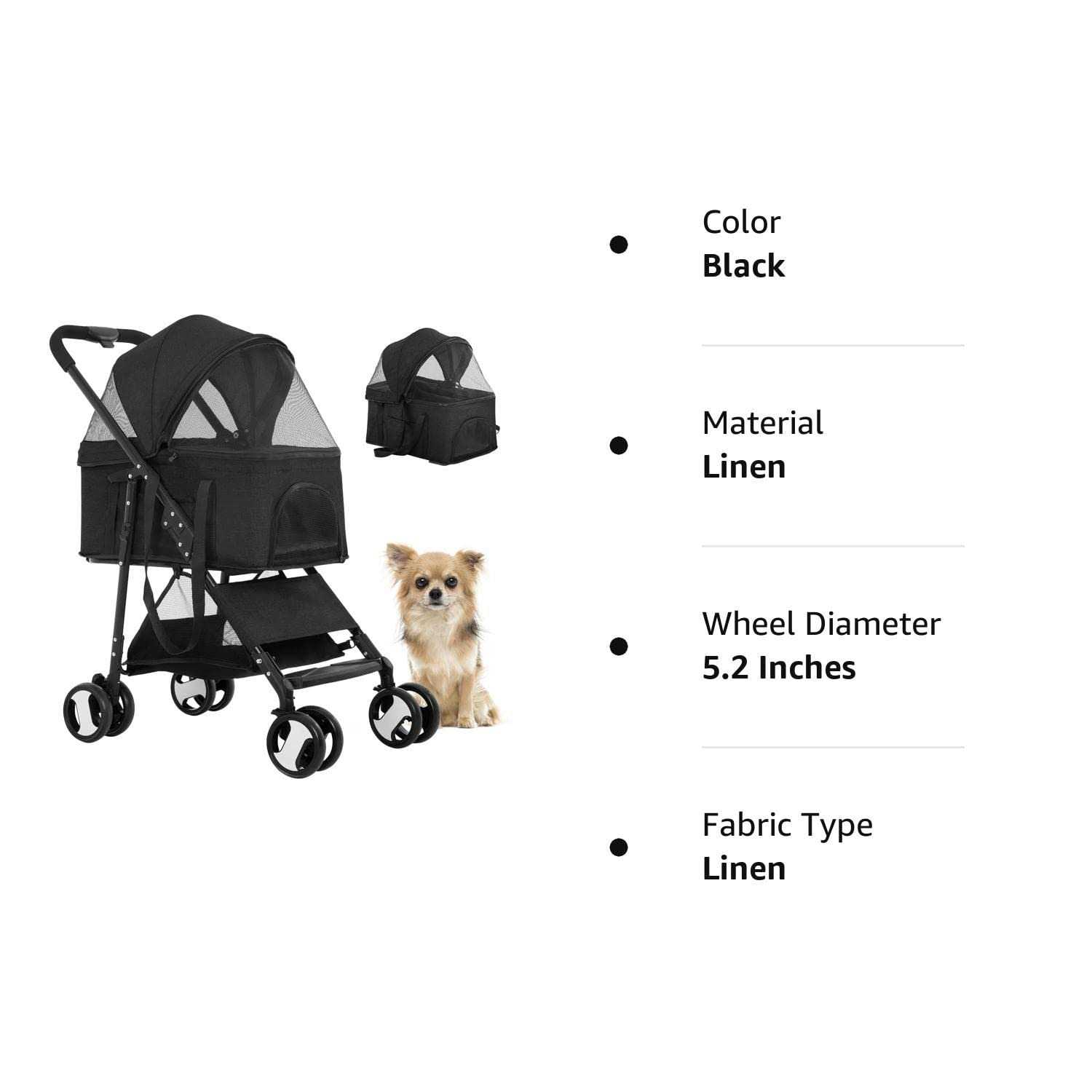 Bestpet 3-in-1Pet Stroller Premium Multifunction Dog Cat with Detachable Carrier &Cup Holder