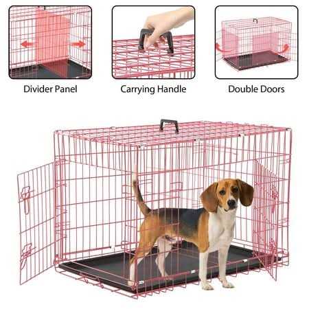 Yrllensdan Dog Crate, Dog Crates and Kennels Dog Foldable Large Dog Crate for Large Dogs with Handle Double-Door Outdoor Metal Wire