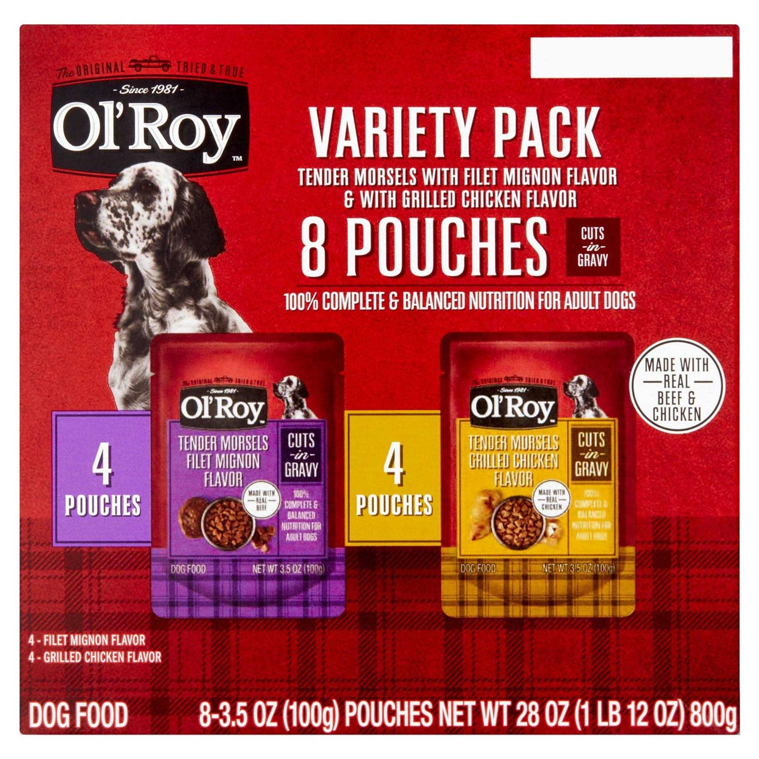 Ol’ Roy Cuts in Gravy Wet Dog Food Variety Pack, Tender Morsels Filet Mignon Flavor and Tender Morsels Grilled Chicken Flavor