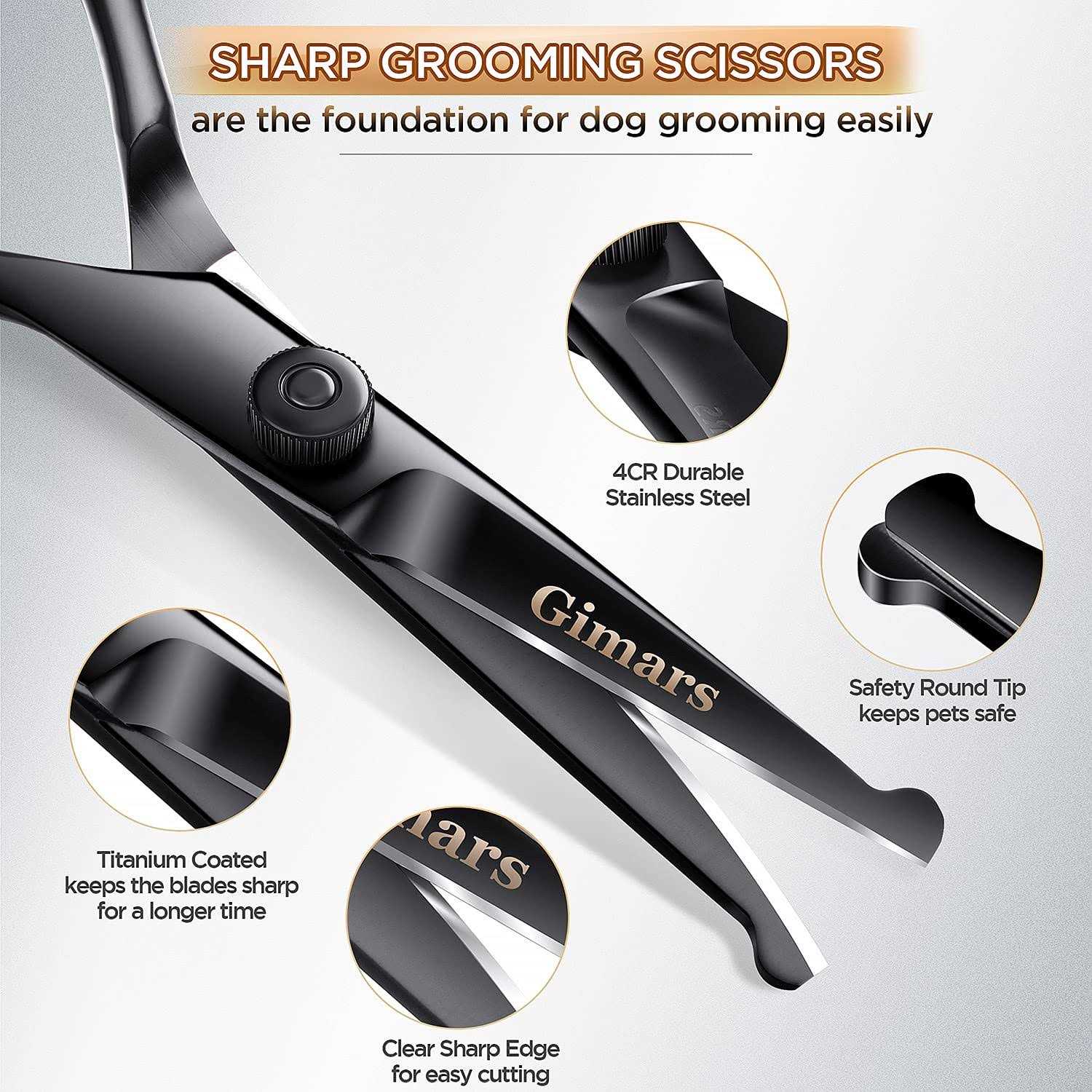 Gimars Professional 6 in 1 Dog Grooming Scissors 4CR Stainless Steel with Safety Round Tip