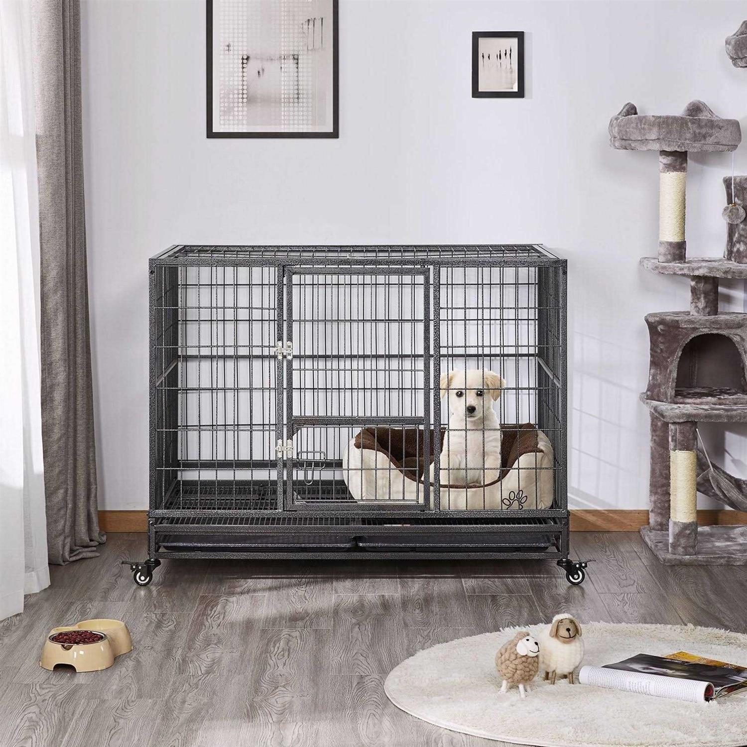Yaheetech Wheels & Litter Pans Dog Crate