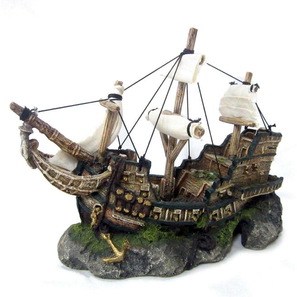 Top Fin Ship and Sail Bubbler Aquarium Tank Ornament