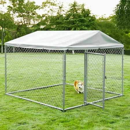 Vivijason Outdoor Large Dog Kennel Heavy Duty Fence Dog Cage with Galvanized Chain Link, Outside Pen Playpen Dog Run House with UV & Waterproof Cover