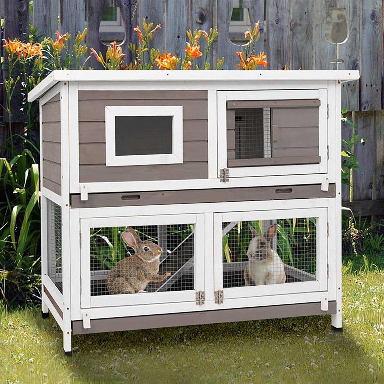 PetsCosset Rabbit Hutch Rabbit Cages Indoor Rabbit Hutch Outdoor Bunny Cage Rabbit Cage On Wheels Two Story Weatherproof Guinea Pig Cage for Small