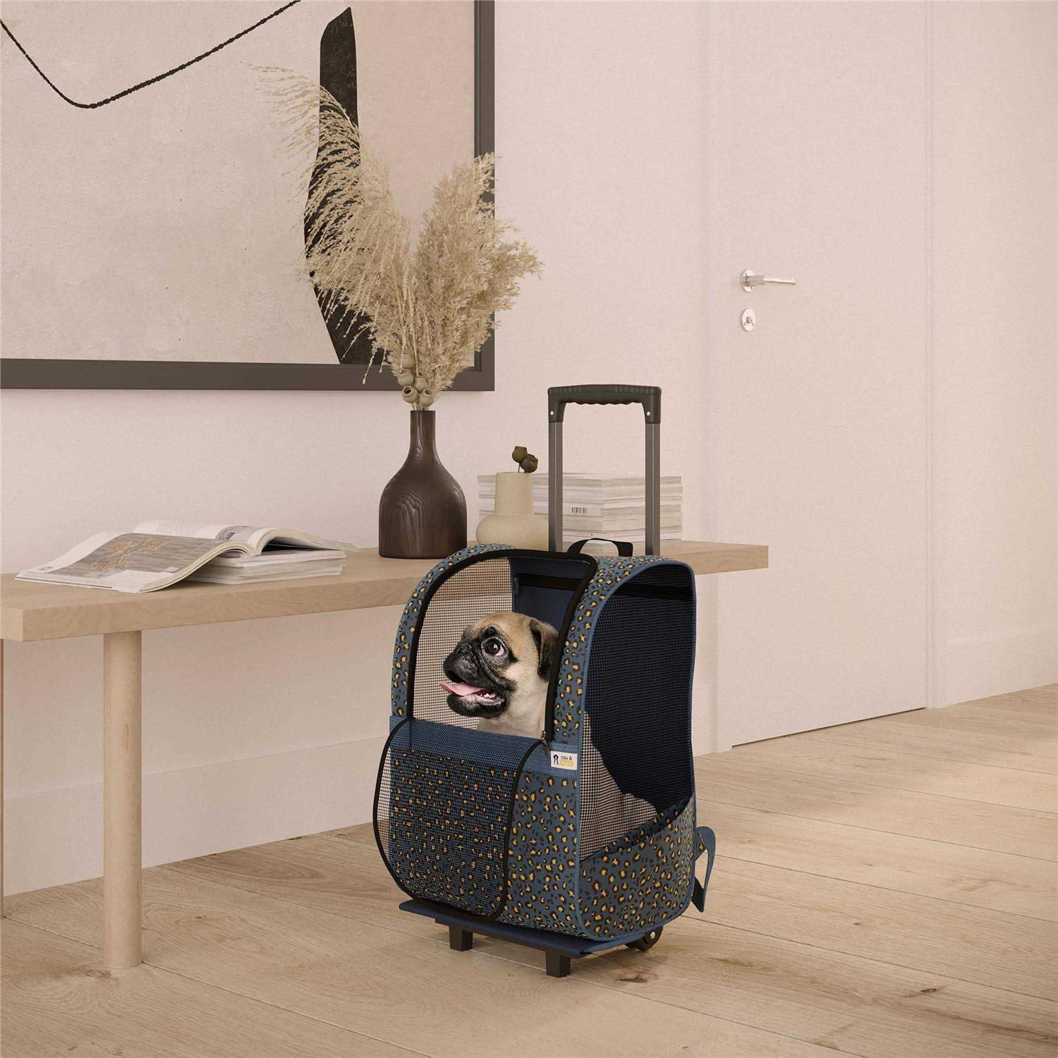 Ollie & Hutch Kaya Pet Carrier Trolley for Travel with Shock Absorbent Wheels, Breathable Mesh Opening for Dogs and Cats