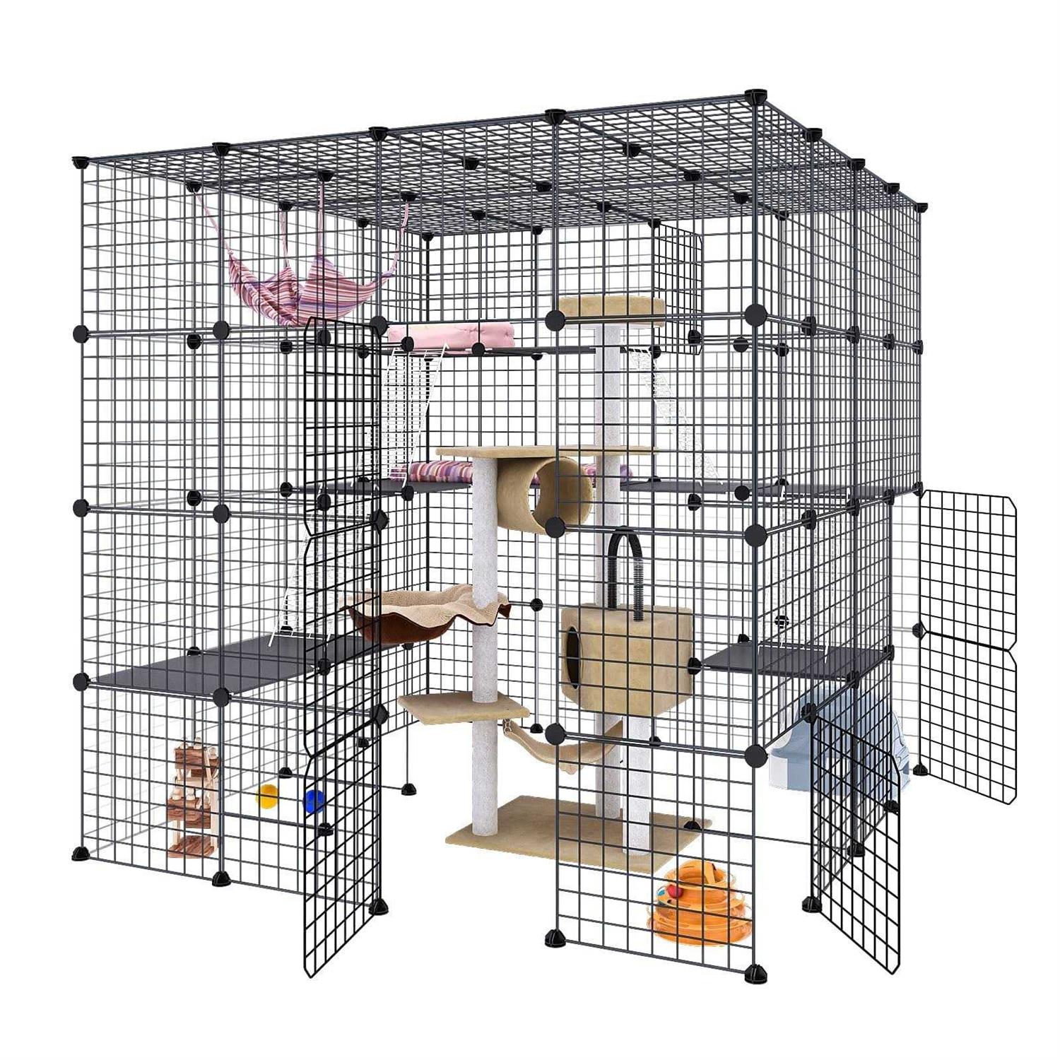 Eiiel Large Cat Cage Indoor Cat Playpen Metal Wire Kennels Crate Ideal for 1-4 Cats