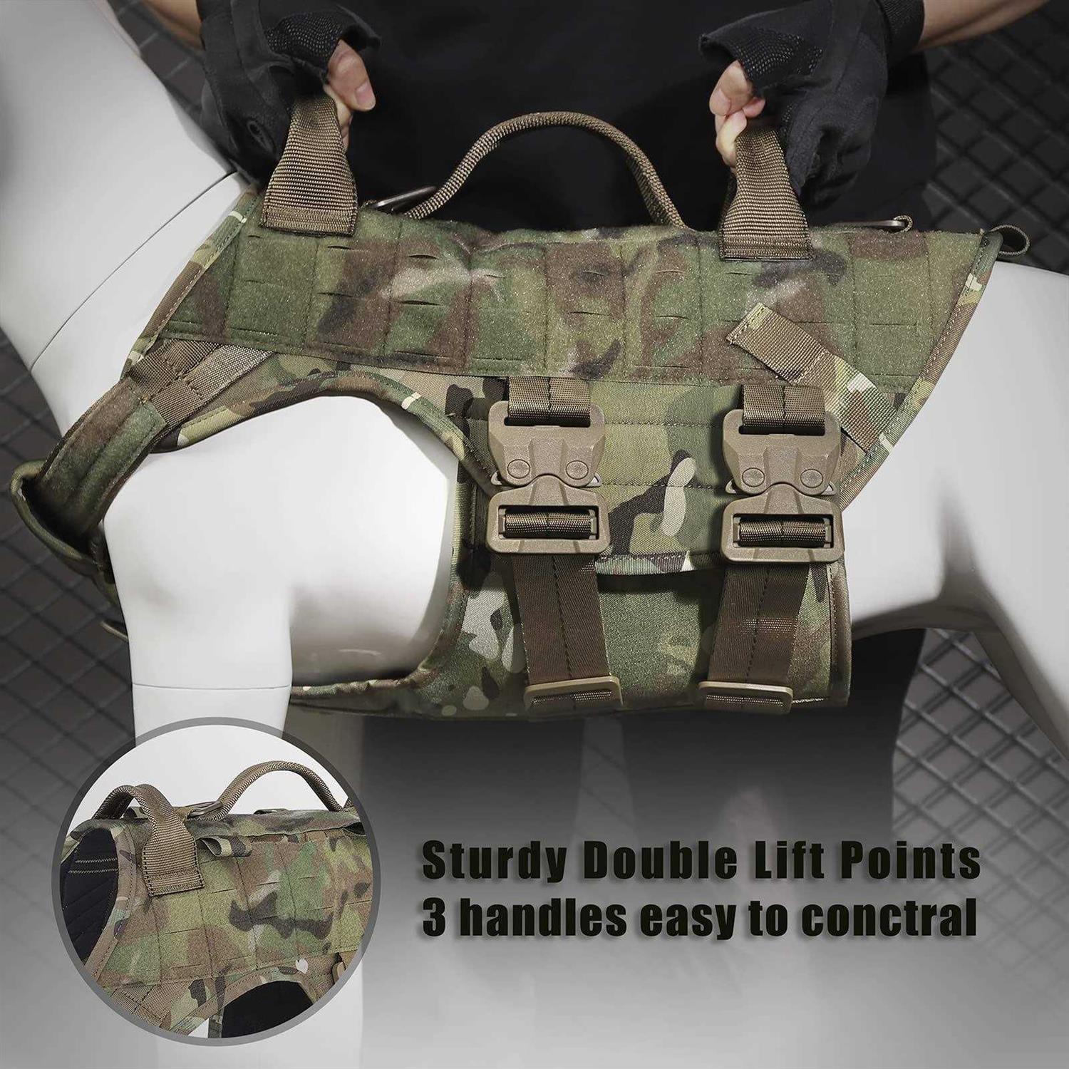 PETAC GEAR Tactical Dog Harness K9 Dog Training Vest Adjustable Padded Police Service Dog Working MOLLE Vests for Large Medium Dogs Mals GSD Lab