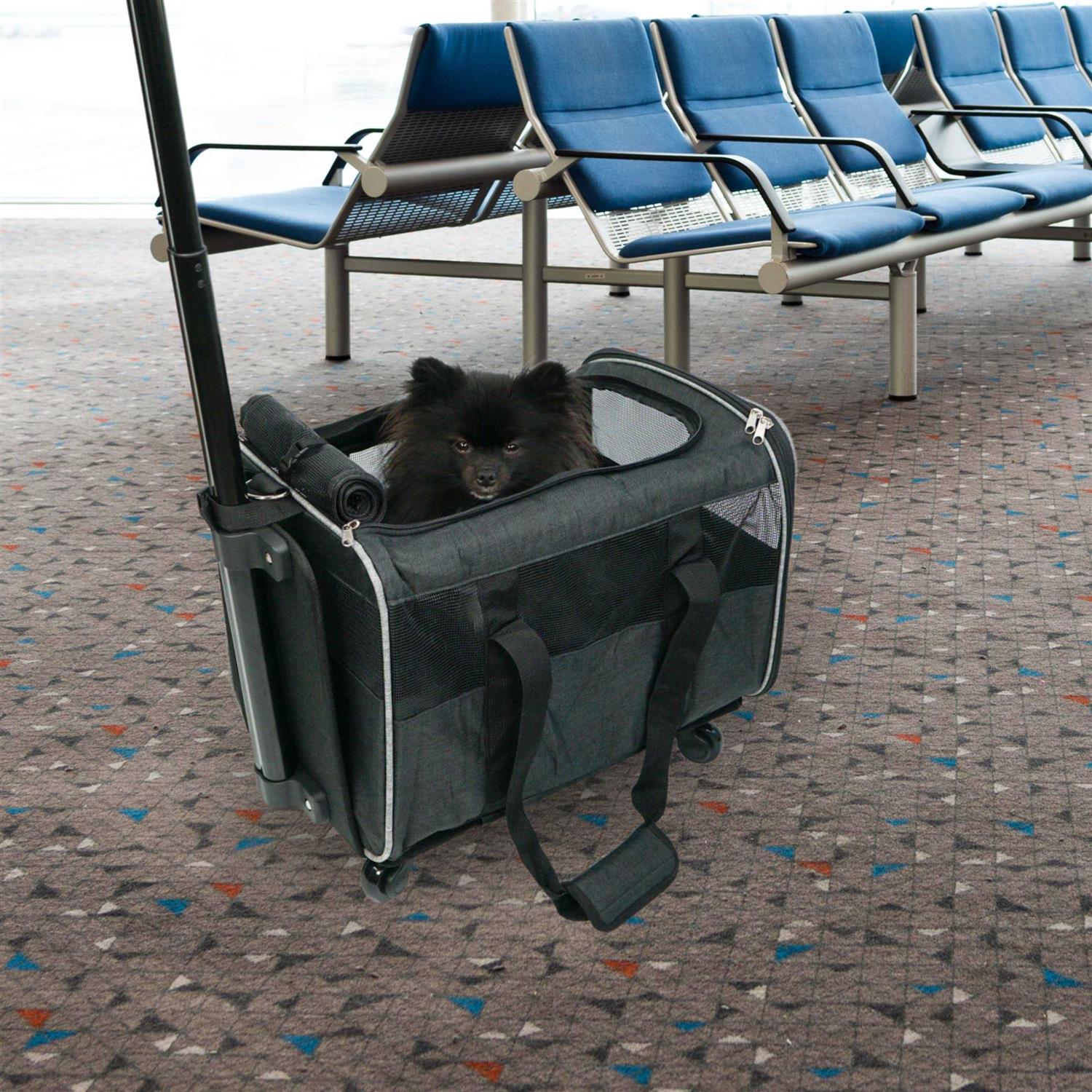 Pet Carrier with Wheels – Airline Approved – Rolling Pet Carrier – Soft Dog & Cat Travel Carrier