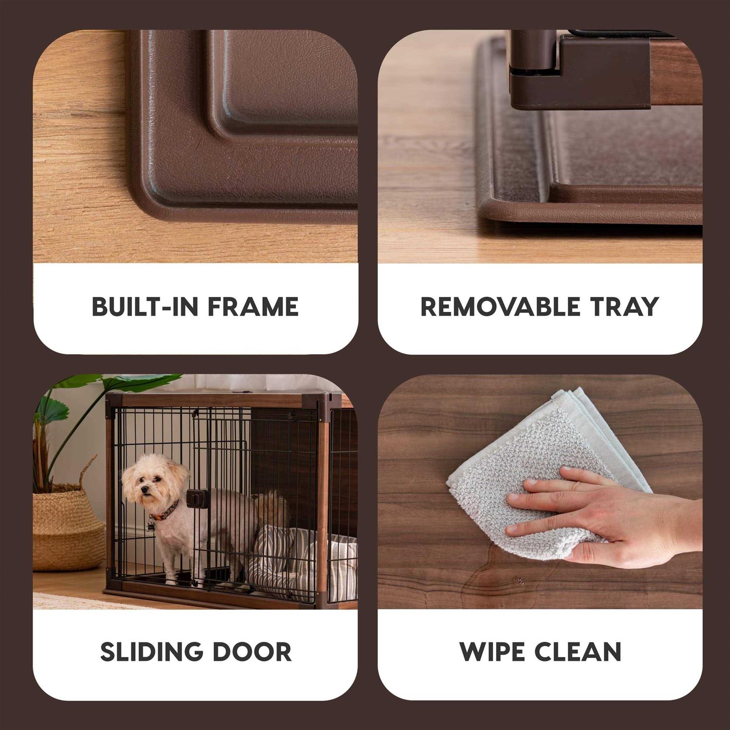 IRIS USA Furniture-Style Wooden Enclosed Pet Crate for Small Medium Dog