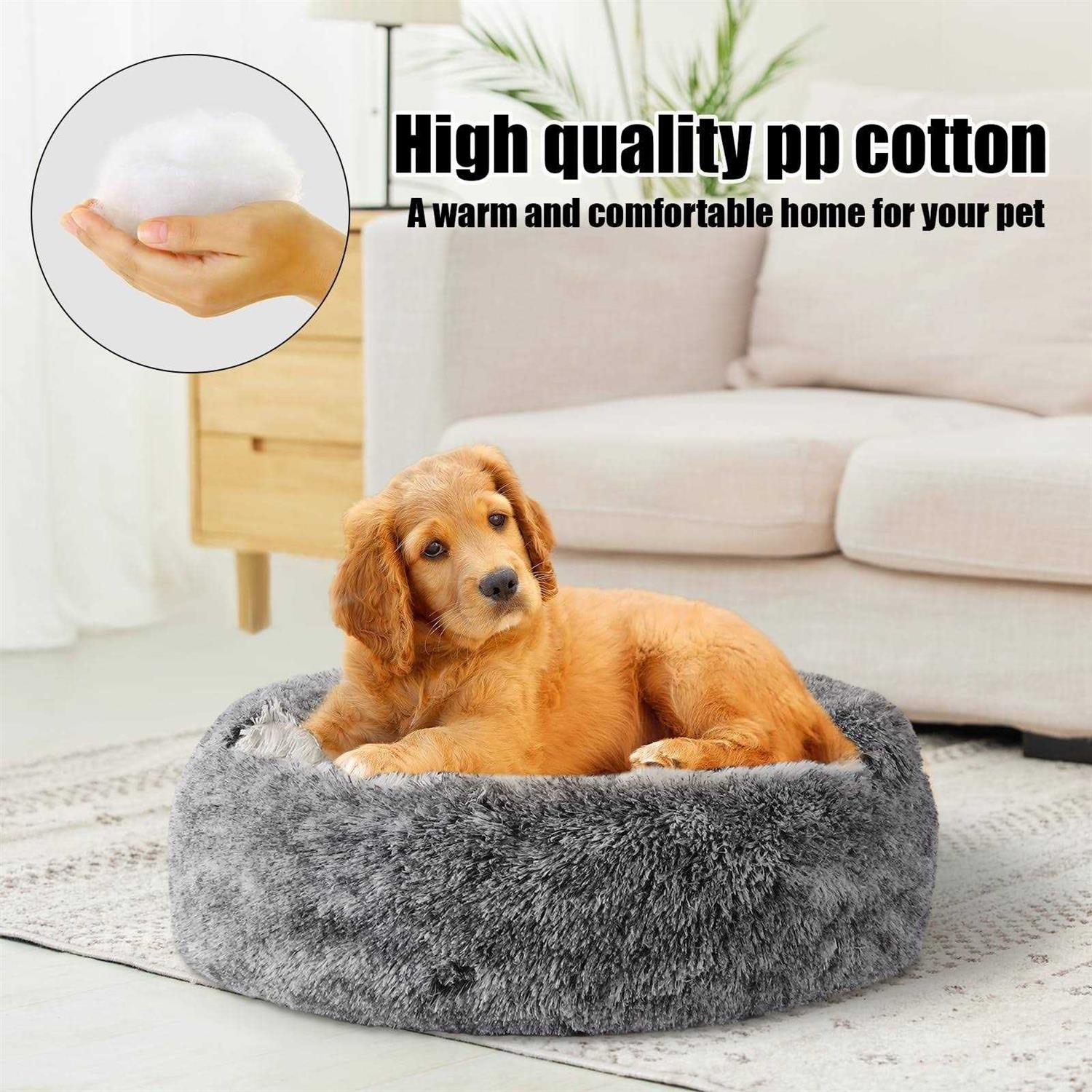Calming Dog Beds & Cat Cave Bed with Hooded Cover,Removable Washable Round Beds for Small Medium Pets,Anti-Slip Faux Fur Fluffy Coved Bed