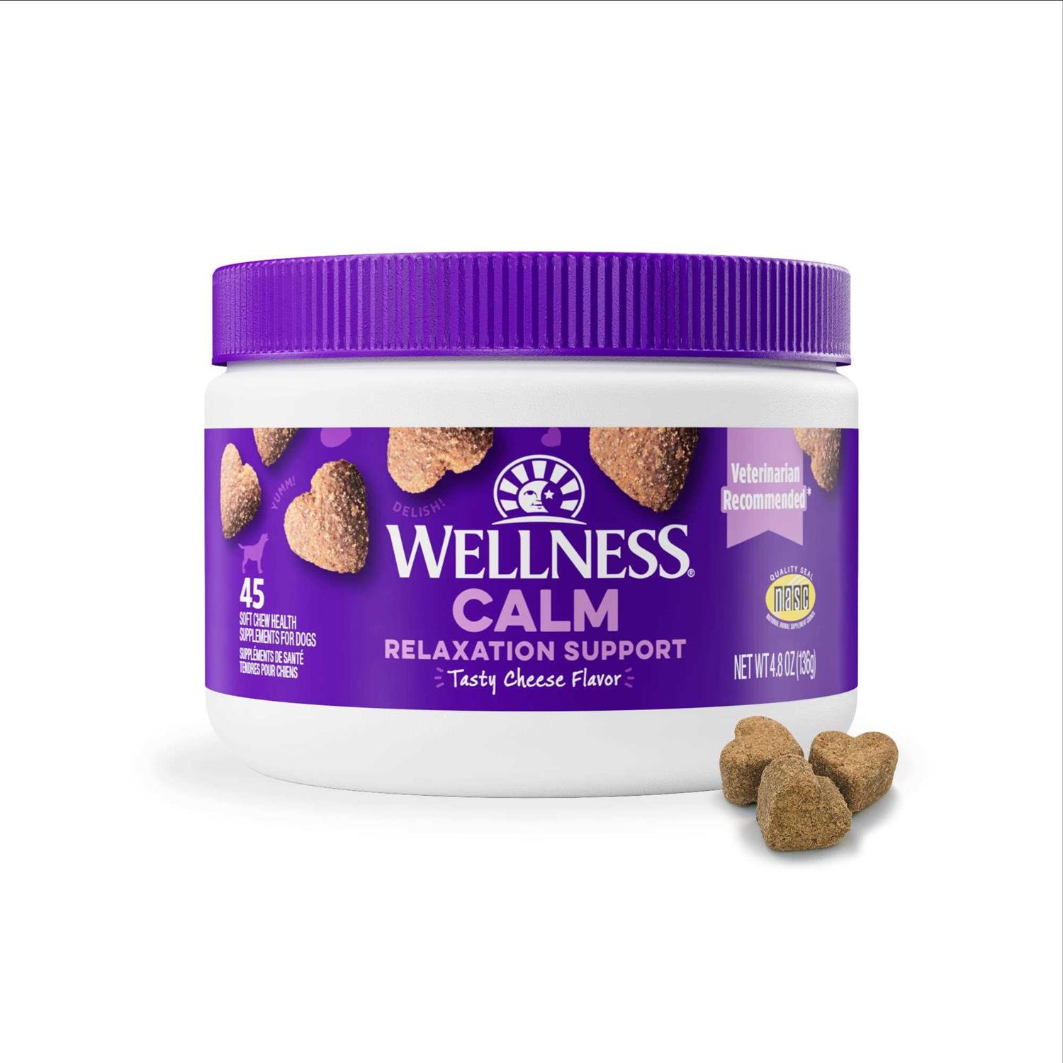 Wellness Tasty Cheese Flavored Soft Chews Calming Supplements for Dogs