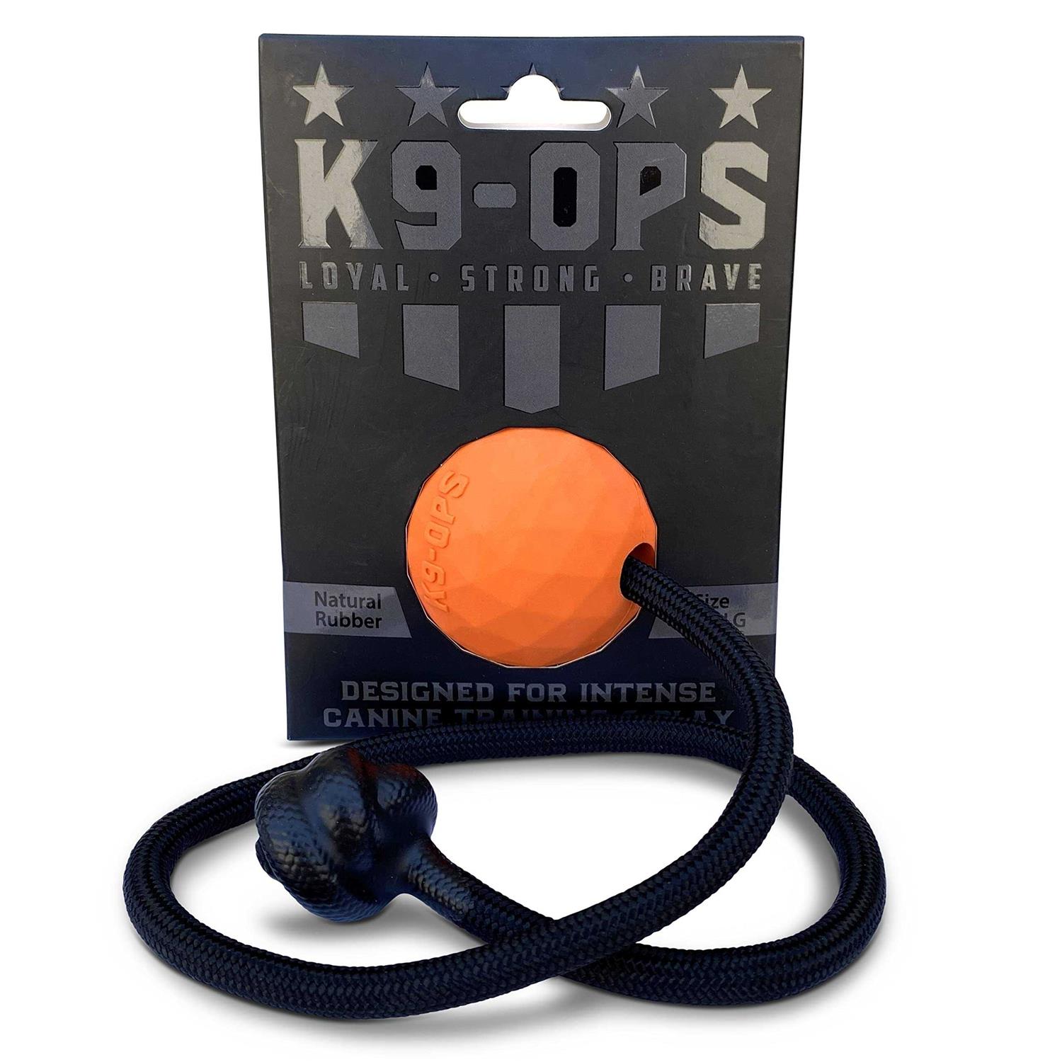 K9 Ops Dog Ball on a Rope moki Tug Toy Solid Rubber Fetch Training Reward