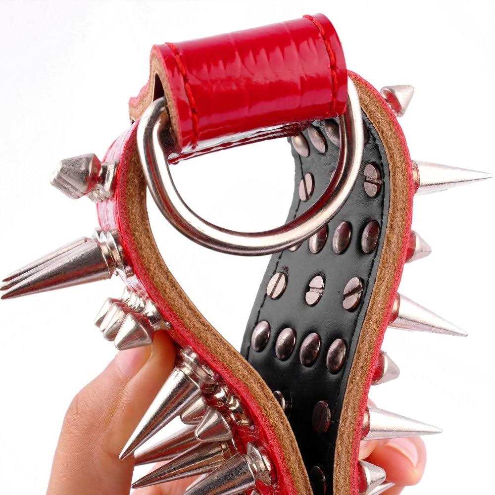 Pet Artist 2 Wide Luxury Genuine Leather Spiked Studded Dog Collars for Medium & Large Dogs