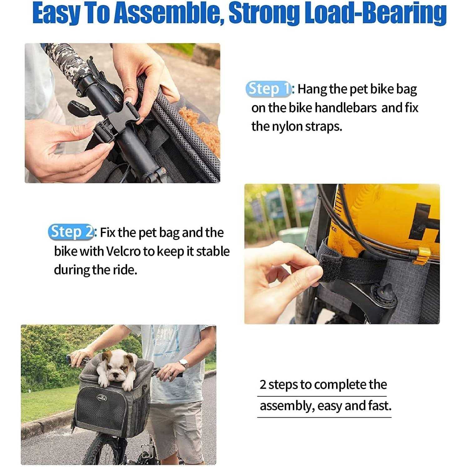 Wakytu Dog Bike Basket Carrier Pet Bicycle Front Carrier Backpack for Bike Riding Foldable Removable