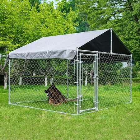 Hittite Large Outdoor Dog Kennel with Waterproof UV-Resistant Cover and Secure Lock, Size: 6.76’Large x 6.76’W x 5.64’H, Silver