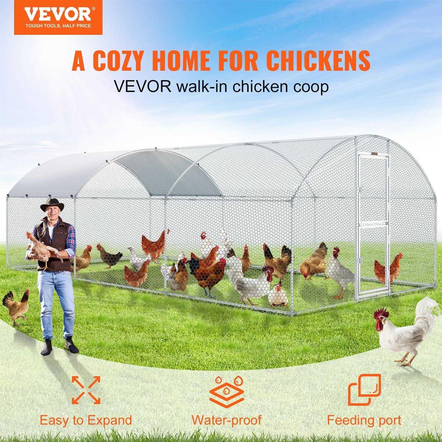 VEVOR Large Metal Chicken Coop with Run Walkin Chicken Coop for Yard with Waterproof Cover