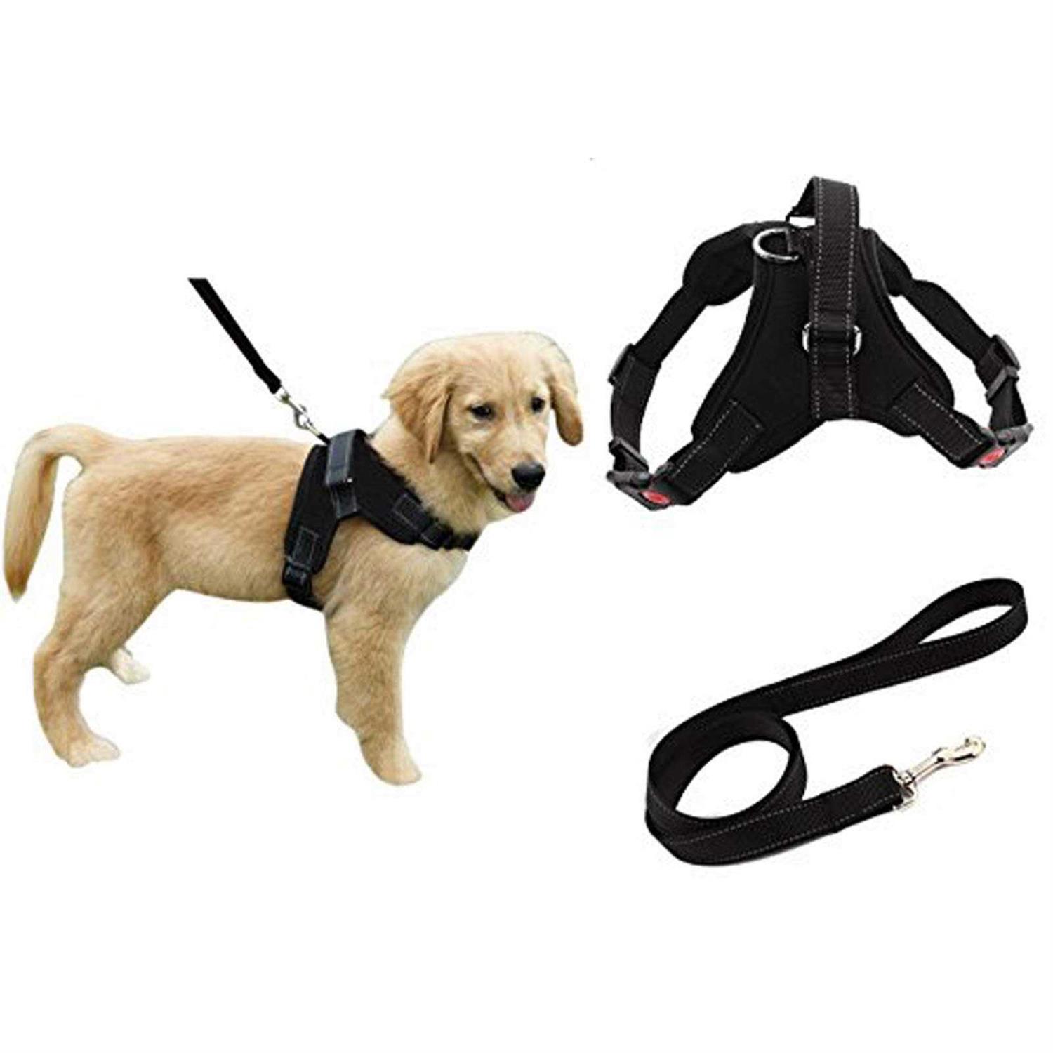FakeFace Heavy Duty Adjustable Pet Puppy Dog Safety Harness with Leash Lead Set Reflective No-Pull Breathable Padded Dog Leash Collar Chest Harness Vest