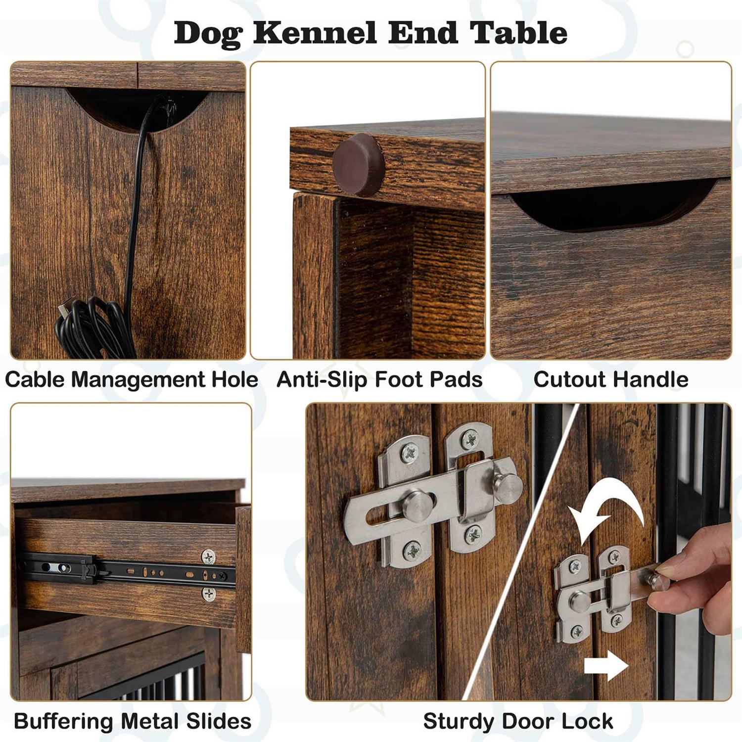 Costway 2-In-1 Furniture Dog Crate with Drawer Wired & Wireless Charging Side End Table