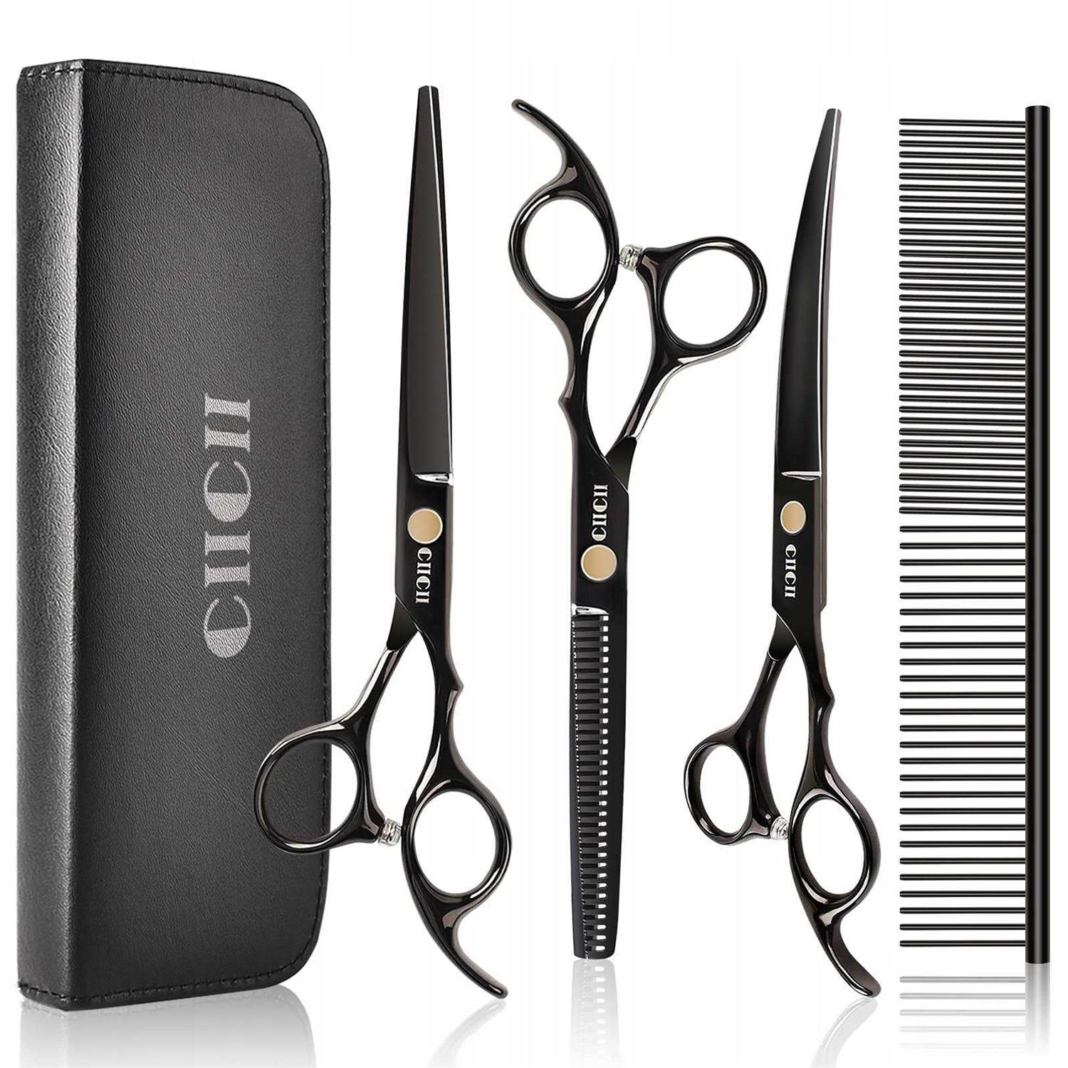 CIICII Dog Grooming Scissors Kit 7 Inch Professional Pet Grooming Scissors Set with Curved Scissors