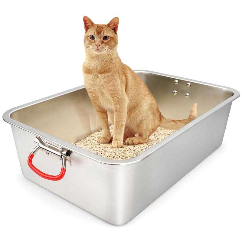 ULIGOTA Stainless Steel Cat Litter Box, Large Metal Litter Box for Kitty and Rabbits