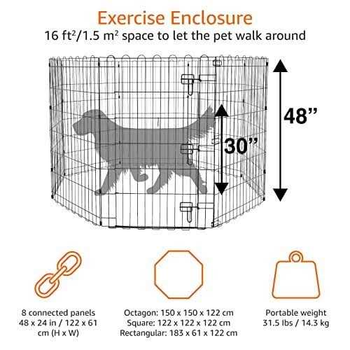 Basics Foldable Metal Pet Dog Exercise Fence Pen with Gate