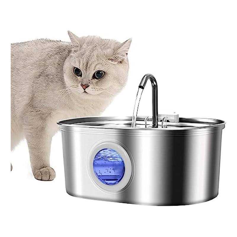 Rellaty Cat Water Fountain Stainless Steel 3.2L/108oz Pet Fountain Water Bowl Dog Drinking Dispenser Cat Feeding & Watering Supplies Animal Metal