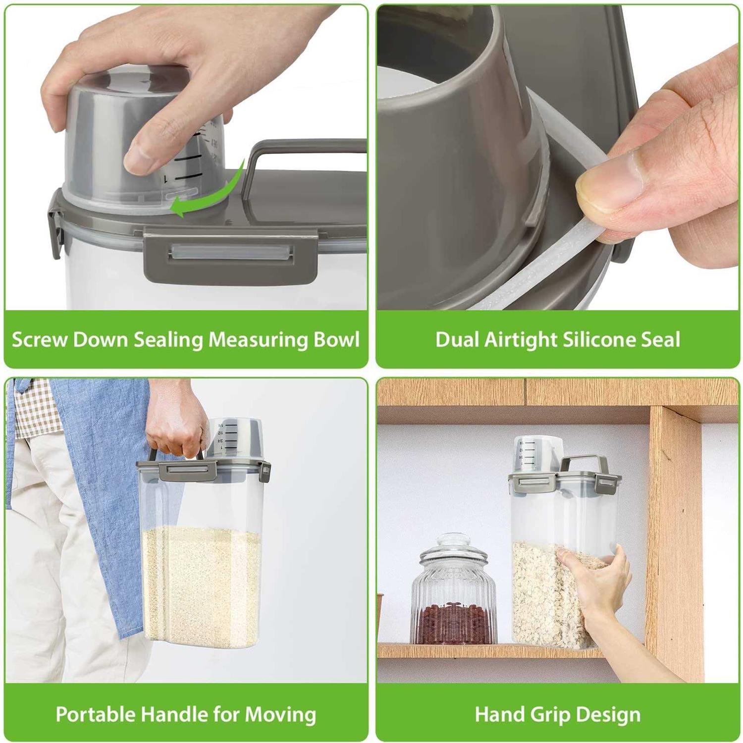 Viretec Rice Airtight Storage Container 3 to 5lbs Cereal Dry Food Flour Bin